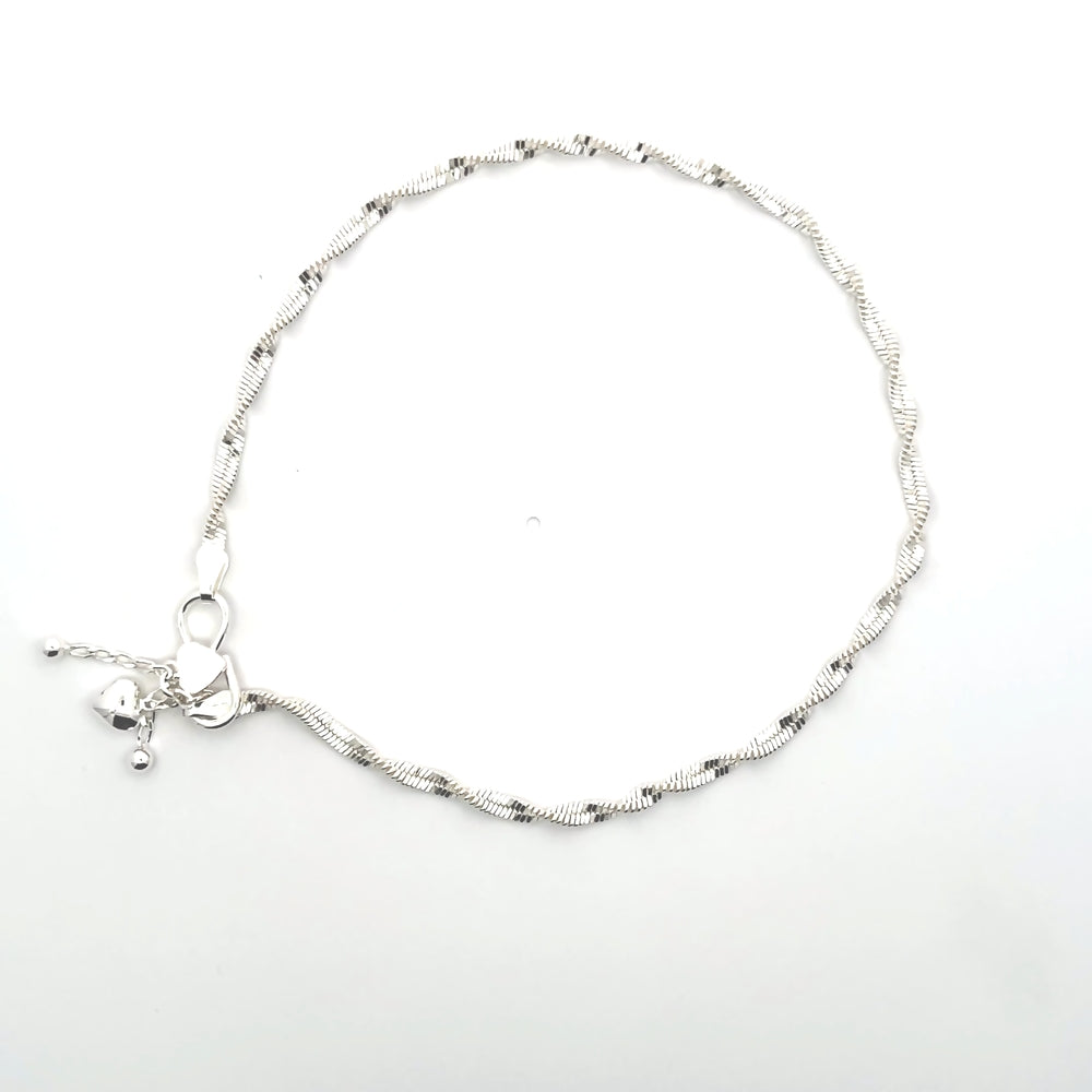 Fußkettchen aus 925er Silber mit Herzanhänger und kleinen Kugeln